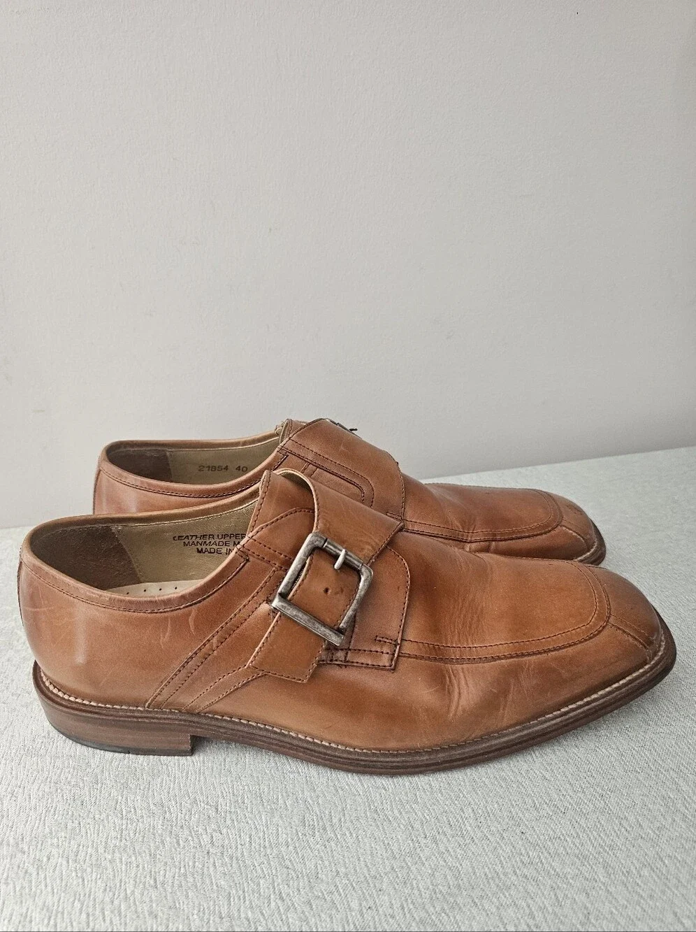 STACY ADAMS Mens Tan  Monk Strap Leather Dress Shoes